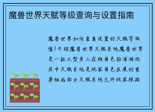 魔兽世界天赋等级查询与设置指南