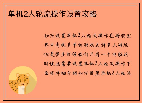 单机2人轮流操作设置攻略