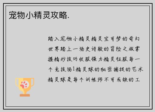 宠物小精灵攻略.